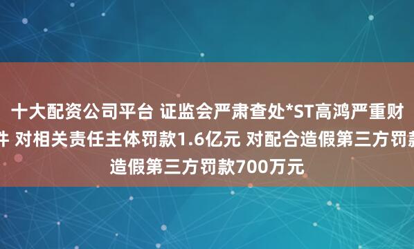 十大配资公司平台 证监会严肃查处*ST高鸿严重财务造假案件 对相关责任主体罚款1.6亿元 对配合造假第三方罚款700万元